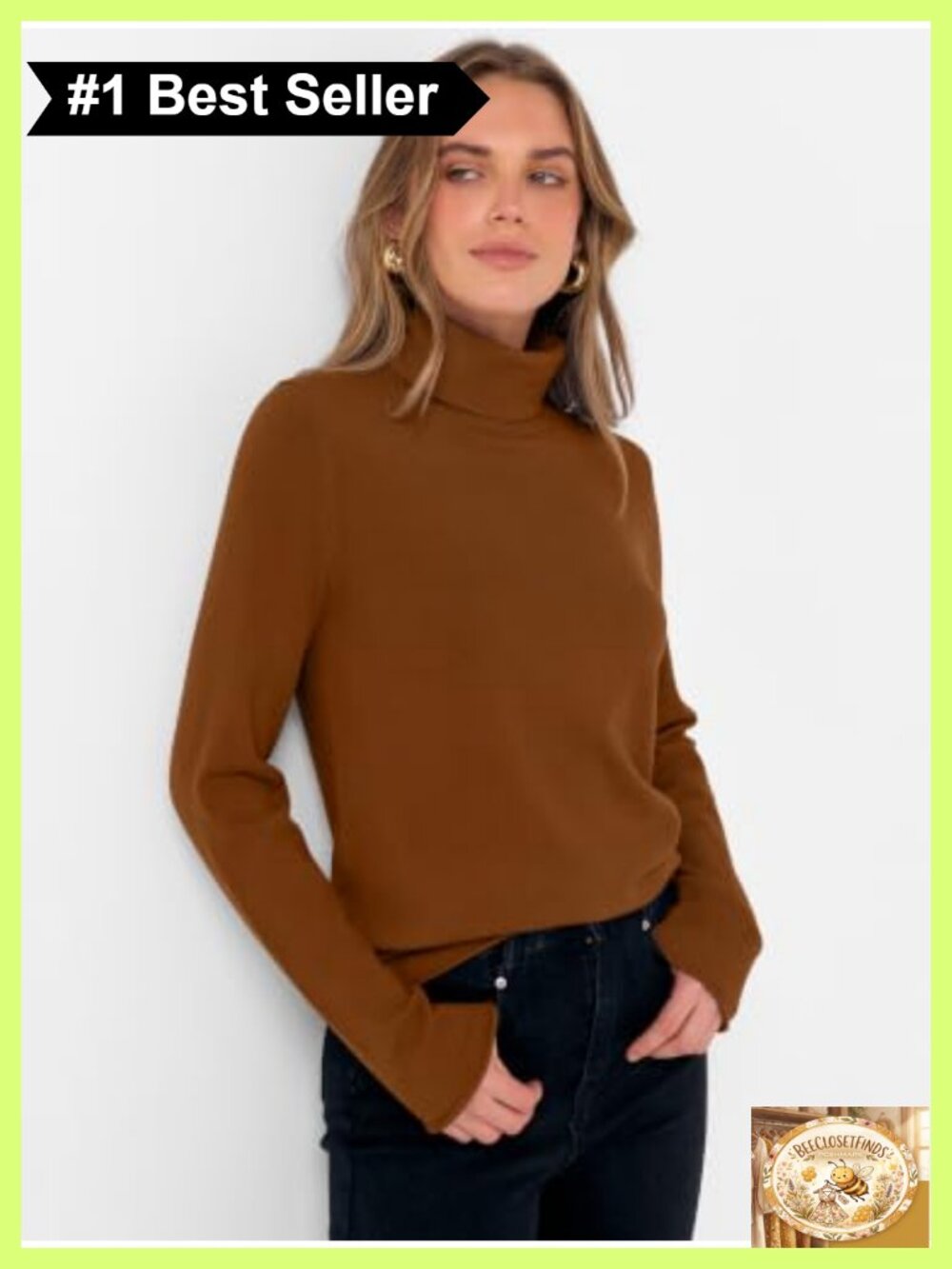 Wool Blend Turtleneck Pullover Sweater Long Sleeve Knit Top - Picture 3 of 6